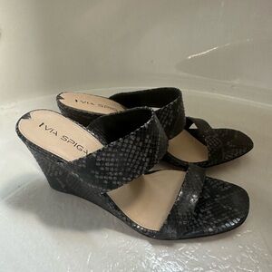 Via Spiga Black/Gray Wedge Slip-On Shoes